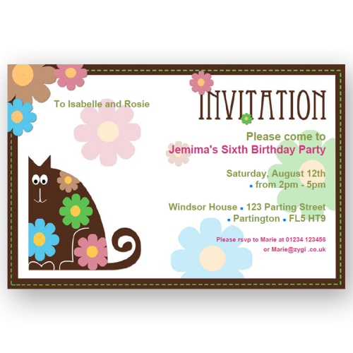 invitation editable flower cat