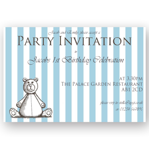 invitation editable teddybear blue woodcut