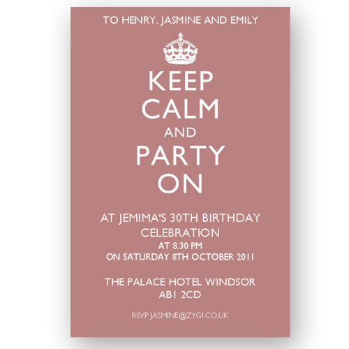 invitation editable keep calm and party on pink