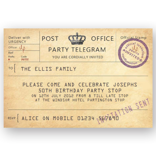 invitation editable retro telegram