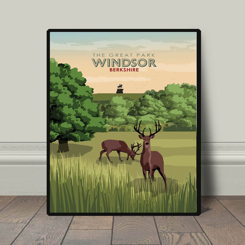 Great Park Deer Windsor Castle Royal Berkshire Windsor vintage travel railway art print