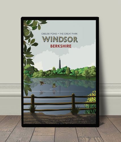 Obelisk Pond the Great Park Royal Berkshire Windsor vintage travel railway art print